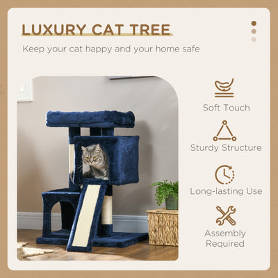 PawHut Sisal Cat Rest & Play Activity Tree w/ 2 House Navy Blue 