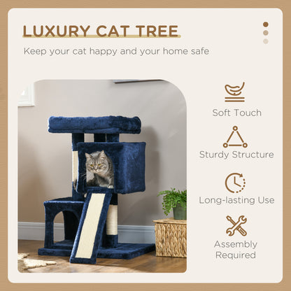 PawHut Sisal Cat Rest & Play Activity Tree w/ 2 House Navy Blue 