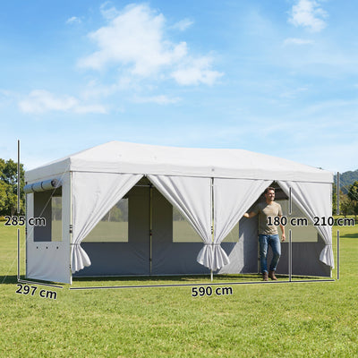 Outsunny 3 x 6 m Pop Up Canopy with UV50+ Protection Garden Gazebo with 6 Sidewalls, White 