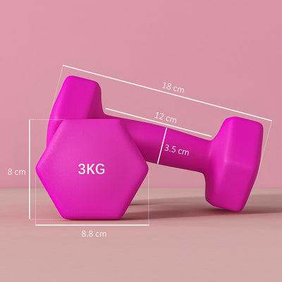 SPORTNOW 2 x 3kg Hexagonal Dumbbells Weights Set with Non-Slip Grip for Home Gym Workout, Pink 