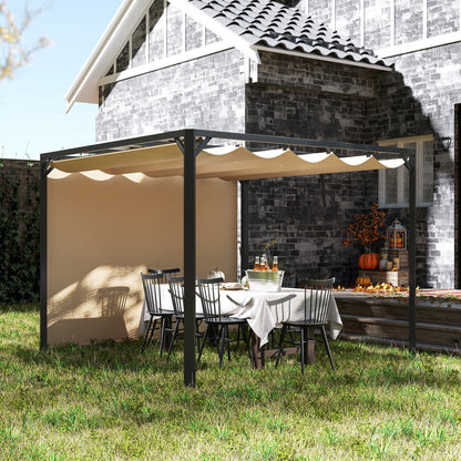 Outsunny 3 x 3m Aluminium Pergola, with Retractable Roof and Wall - Khaki 