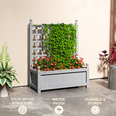 Outsunny Garden Planters with Trellis for Climbing Vines, Wood Raised Beds for Garden, Flower Pot, Indoor Outdoor, Grey 