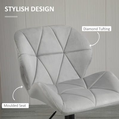 HOMCOM Adjustable Bar Stools Set of 2, Armless Upholstered Swivel Counter Chairs, Barstools with Back, Footrest, Light Grey 