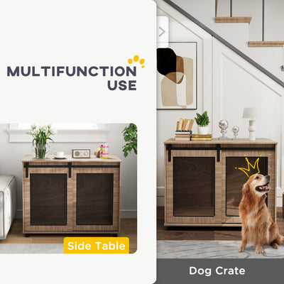 PawHut Dog Crate Furniture with Sliding Door for Large Dogs, 98 x 60 x 78cm, Walnut Brown 