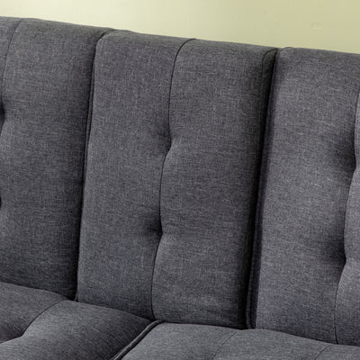 HOMCOM Upholstered Click Clack Sofa Bed, Linen-Feel 3 Seater Sofa Bed with Storage and Cupholders, Grey 
