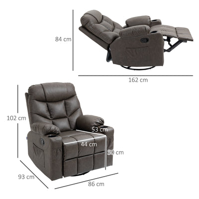 HOMCOM Manual Reclining Chair, Recliner Armchair with Faux Leather, Footrest, Cup Holders, 86x93x102cm, Brown 