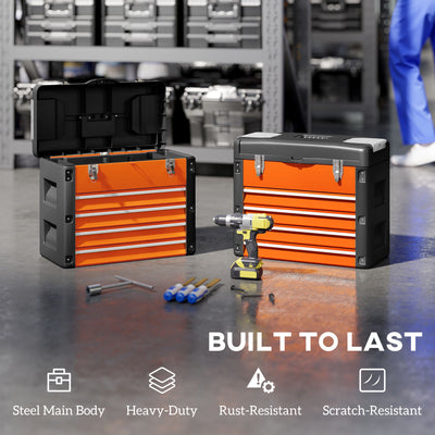 HOMCOM 4 Drawers Large Toolbox - Orange 