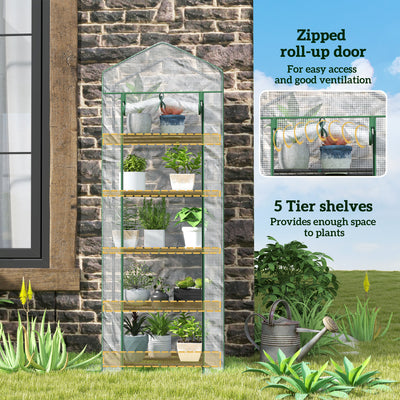 Outsunny 193cm Five Shelf Mini Greenhouse - White 