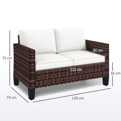 Outsunny Two-Seater Rattan Outdoor Sofa - Brown 