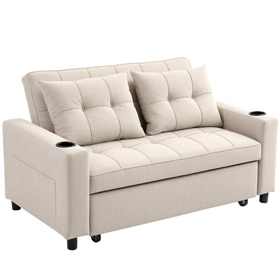 HOMCOM Two-Seater Pull-Out Sofa Bed - Beige 