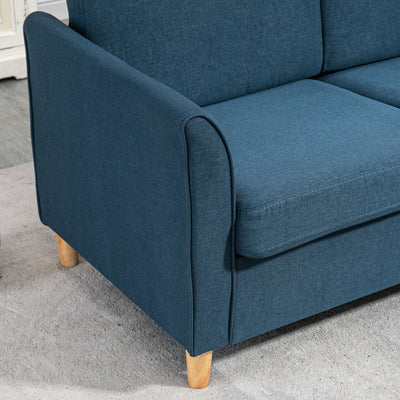HOMCOM Compact Loveseat Sofa, Modern 2 Seater Sofa for Living Room with Wood Legs and Armrests, Blue 