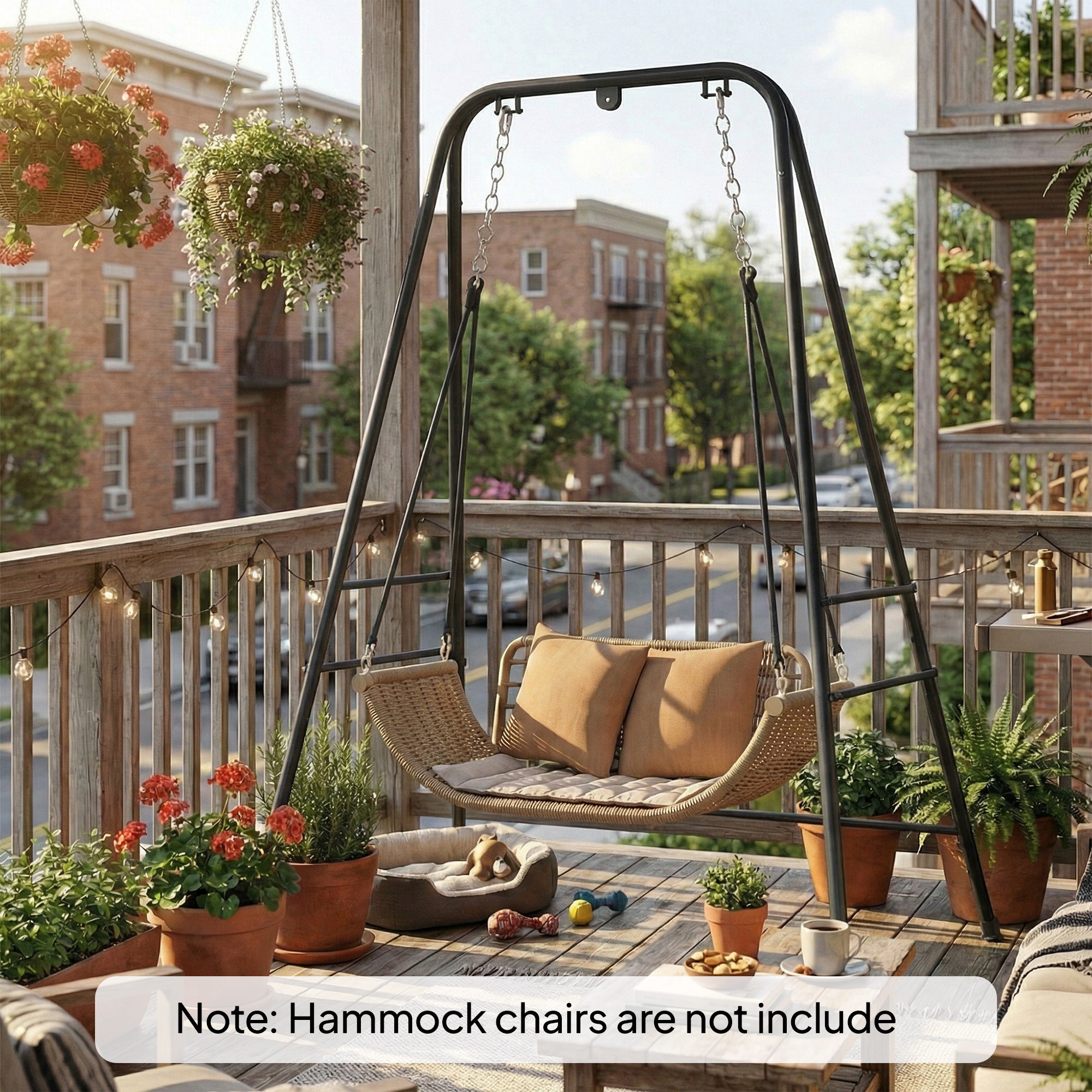 Outsunny Hammock Chair Stand Only, 150KG Load Capacity, for Indoor Outdoor, Black 