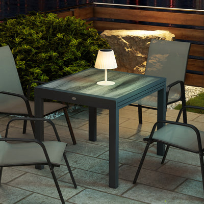 Outsunny Extending Garden Table, Outdoor Dining Table for 6, Aluminium Frame Rectangular Patio Table with Plastic Board Tabletop,80/160L x 80W x 75H cm, Grey 