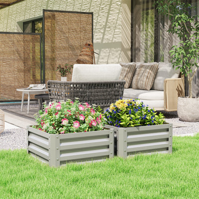 Outsunny Set of Two 60 x 60cm Steel Planter Boxes - Light Grey 