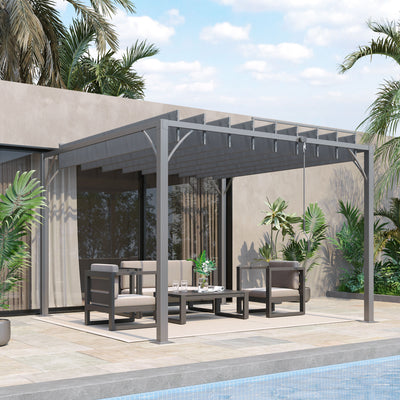 Outsunny 3 x 3(m) Outdoor Pergola with Retractable Roof, Aluminium Louvered Patio Gazebo Canopy for Lawn Garden Patio, Grey 