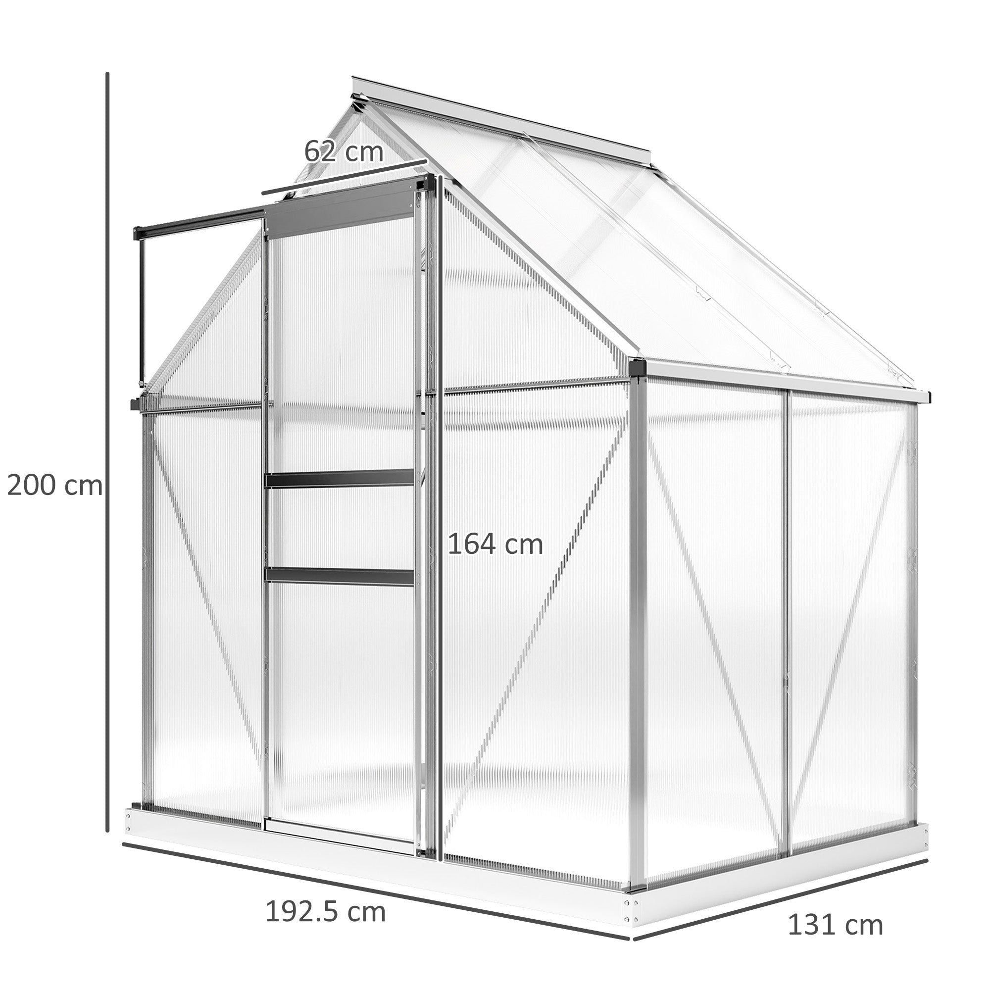 Outsunny 192.5 x 131cm Walk-In Polycarbonate Greenhouse - Silver-Tone 