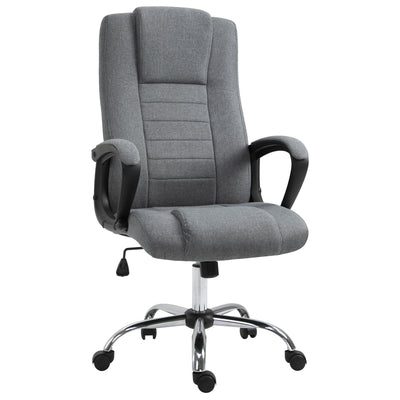 Vinsetto Office Chair, Computer Desk Chair, Linen Fabric Swivel Chair with Adjustable Height, Rolling Wheels for Home and Study, Grey 