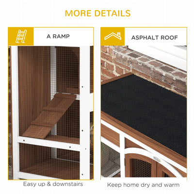 PawHut Two-Tier Wooden Pet Hutch with Openable Roof, Slide-Out Tray 