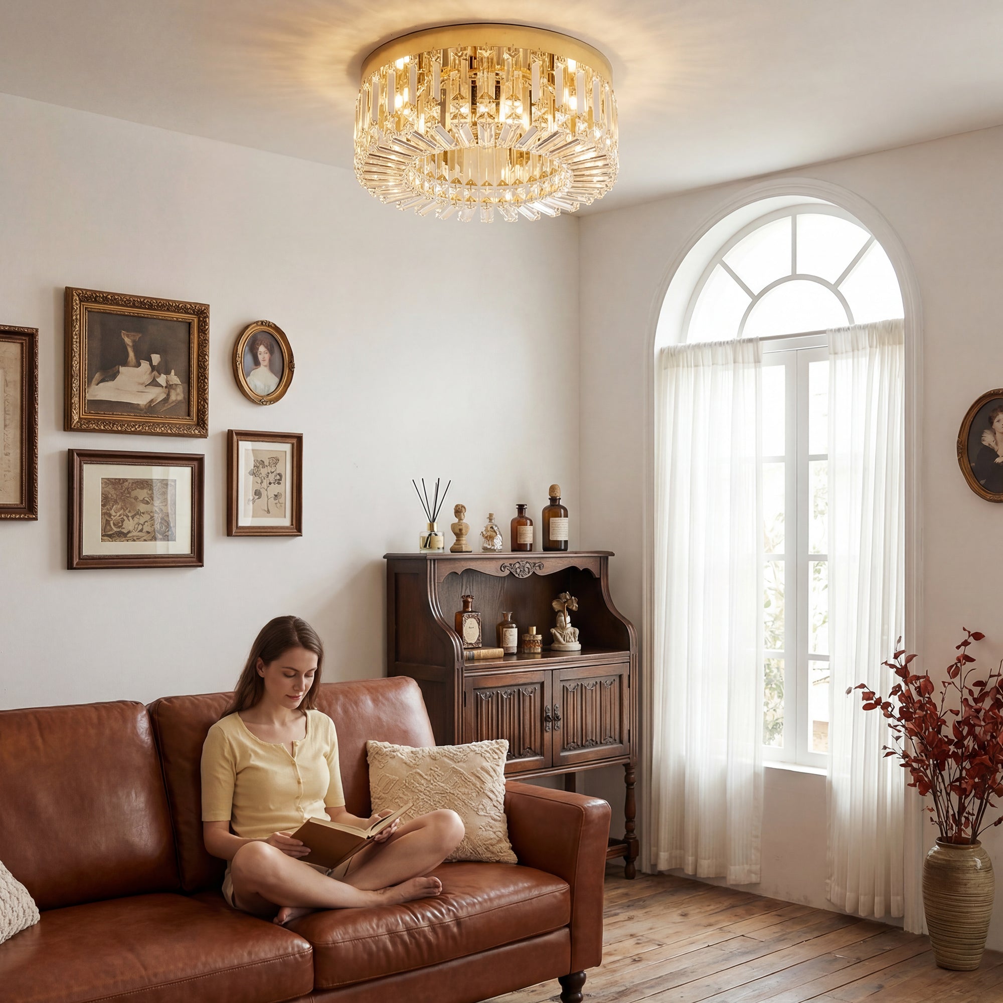HOMCOM Crystal Chandeliers with 225 Crystal Pendants, 8-Light Ceiling Light for Living Room, Bedroom Dining Room, Gold Tone 