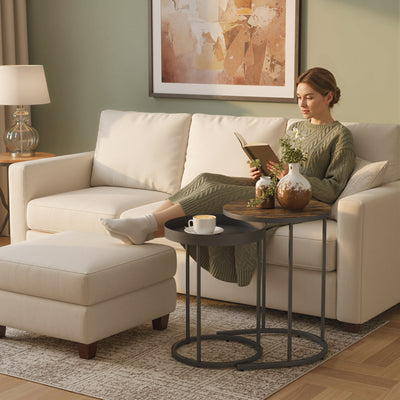 HOMCOM Set of Two Industrial Nesting Tables - Brown/Black 