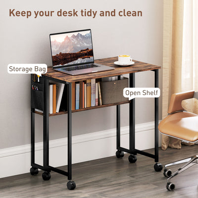 HOMCOM 80 cm Drop Leaf Writing Work Desk - Rustic Brown 