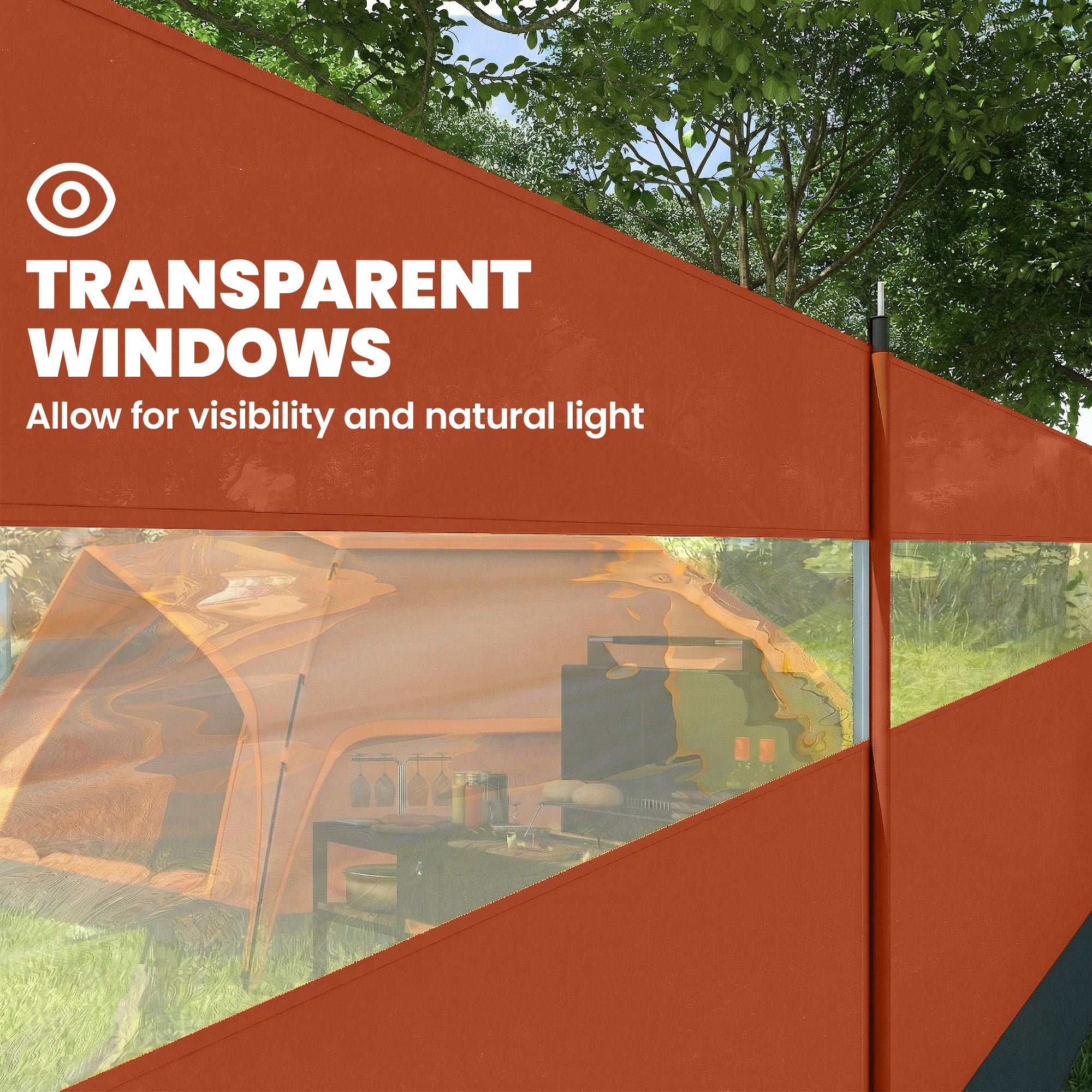 Outsunny Camping Windbreaker with Clear Windows, Carry Bag and Steel Poles, for Beach Caravan Campervan, 725 x 140cm, Orange 