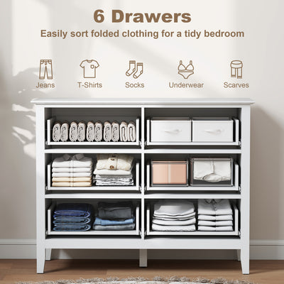 HOMCOM Fluted Dresser, 6 Drawer Chest of Drawers for Bedroom, Living Room, Hallway, Closet, White 