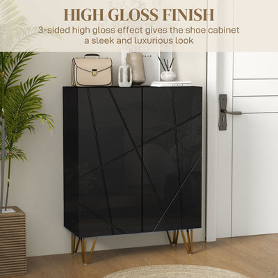 HOMCOM Narrow Shoe Storage Cabinet with Soft-Close Hinges and Adjustable Shelves for 15-20 Pairs of Shoes, Black 