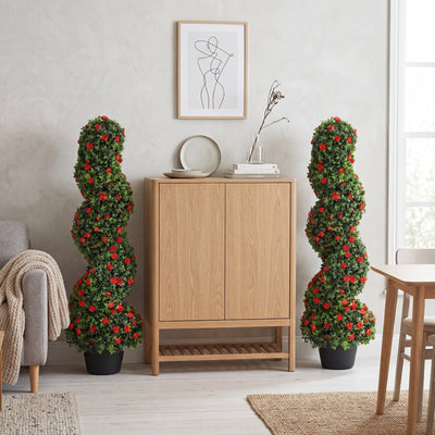 HOMCOM Artificial Rose Spiral Topiary Tree Set of 2, Indoor Outdoor Fake Plants with 630 Leaves, 90cm 