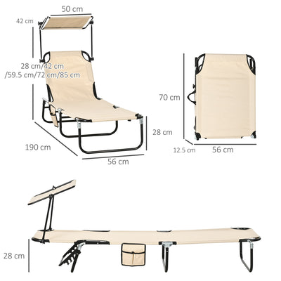 Outsunny 2 Piece Folding Sun Loungers with Canopy, Adjustable Recliner Garden Chairs with Side Pocket, Steel Frame and Breathable Mesh for Outdoor, Pool, Beach, Garden, Tan Brown 