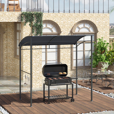 Outsunny 2.2 x 1.5 m BBQ Grill Gazebo Tent, Garden Grill with Metal Frame, Curved Canopy and 10 Hooks, Outdoor Sun Shade, Grey 