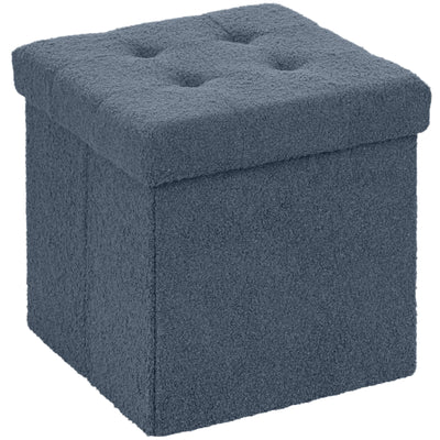 HOMCOM Foldable Sherpa Fleece Storage Ottoman - Blue 
