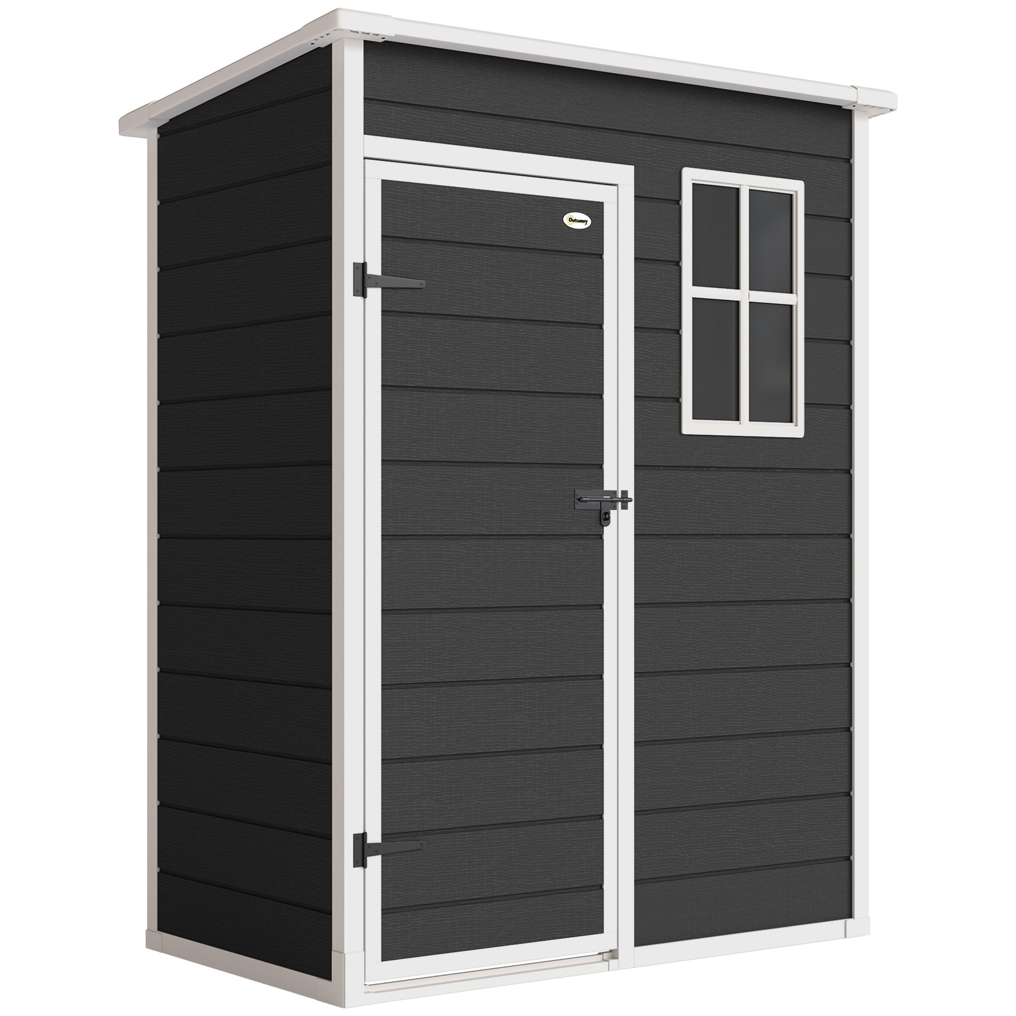 Outsunny 5' x 3' Garden Shed with Floor, Outdoor Storage Shed with Lockable Door, Window and Vent, Black 