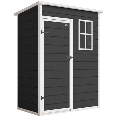 Outsunny 5' x 3' Garden Shed with Floor, Outdoor Storage Shed with Lockable Door, Window and Vent, Black 