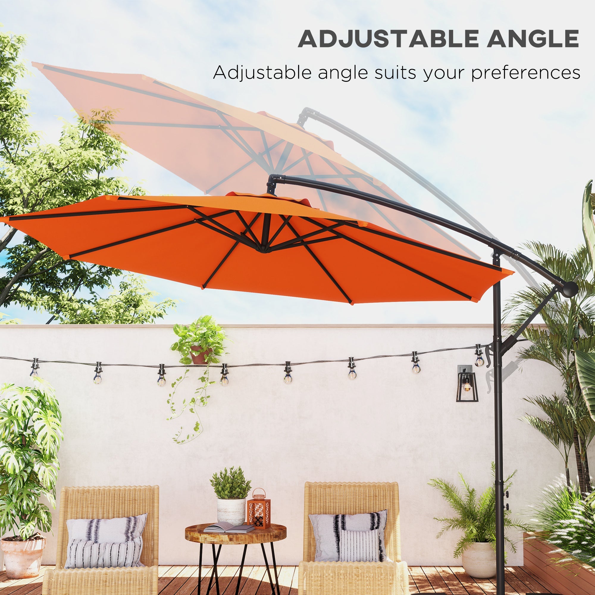 Outsunny 3(m) Overhanging Parasol, with Base - Orange 