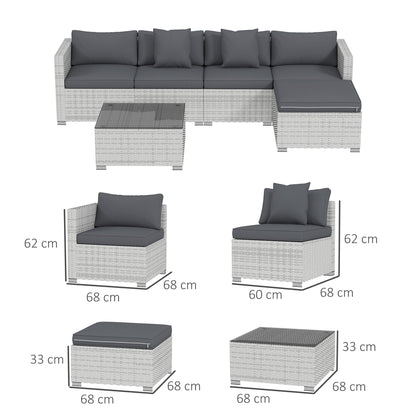 Outsunny 6 Pieces Rattan Corner Sofa Set - Mixed Grey 