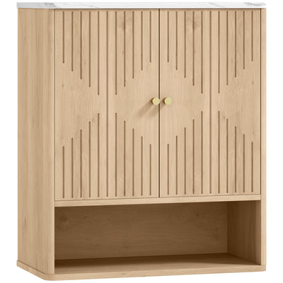 HOMCOM Bathroom Wall Cabinet with Adjustable Shelf - Oak 