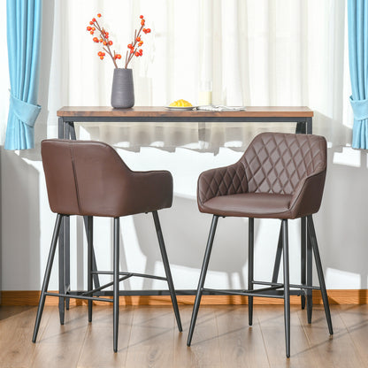 HOMCOM Set of 2 Bar stools Retro PU Leather Bar Chairs w/ Footrest Metal Frame Comfort Support Stylish Dining Seating Home Brown 