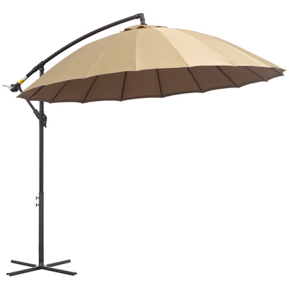 Outsunny 3(m) Cantilever Umbrella 18 Ribs & Vents Adjustable Angle for Patio Khaki 
