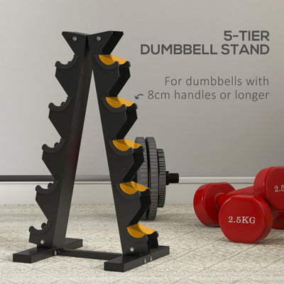 SPORTNOW 5-Tier Dumbbell Rack with 6 Hexagonal Rubber Dumbbells (2x4kg, 2x5kg, 2x6kg), Dumbbell Storage Stand Holder with Weights Sets for Home Gym Fitness, Black 