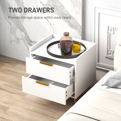 HOMCOM Elegant Two-Drawer Bedside Table - White 