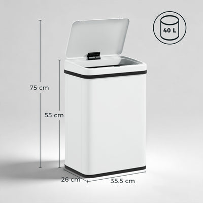 HOMCOM 40L Sensor Bin with Soft-Close Lid, Stainless Steel Automatic Touchless Motion Sensor Kitchen Bin, White