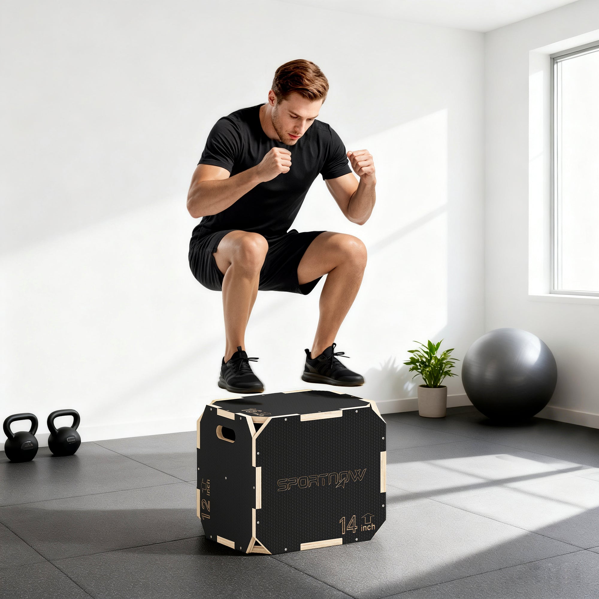 SPORTNOW Non-Slip Plyo Box, Corner-free Wooden Jump Box, 31 x 36 x 41 cm 