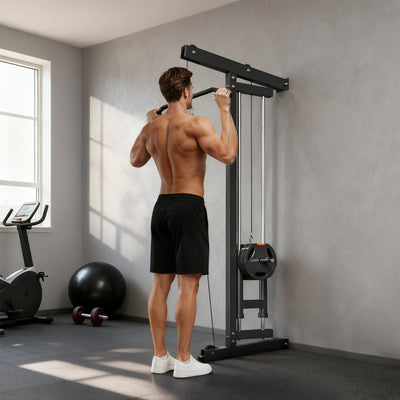 SPORTNOW Wall Mounted Lat Pull Down Machine, Crossover Cable Machine with High & Low Pulleys for Home Gym Full Body Workout 