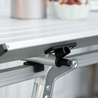 Outsunny 4FT Folding Aluminium Picnic Table Portable Camping BBQ Table Roll Up Top Mesh Layer Rack with Carrying Bag 