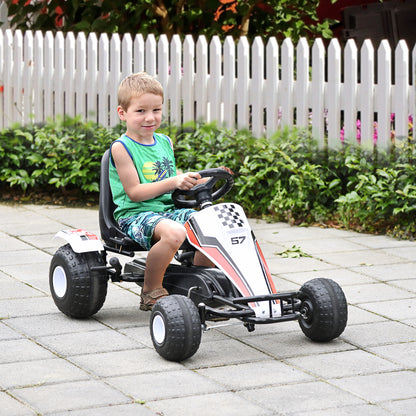 HOMCOM Kids Children Pedal Go Kart Manual Ride On Car w/ Brake Gears Steering Wheel Adjustable Seat 4 Smooth Wheels Racing-Style White 104 x 66 x 57 cm 