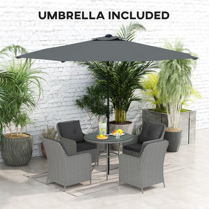 Outsunny 4 Seater Rattan Dining Set with Parasol & Cushions - Light Grey 