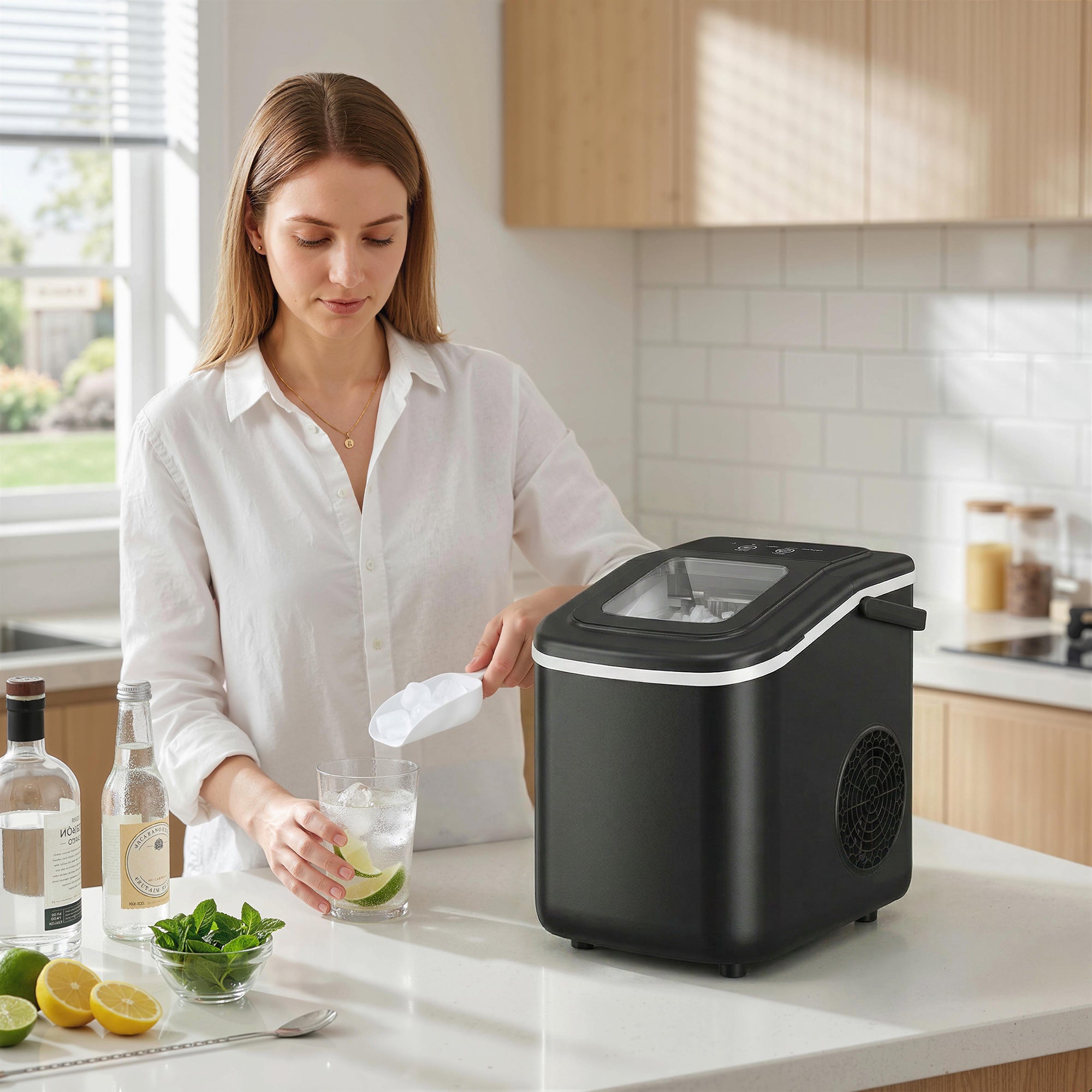 HOMCOM Countertop Ice Maker Machine 9 Cubes in 7 Mins Portable Ice Machine Ice Scoop and Basket 2 Sizes Black 