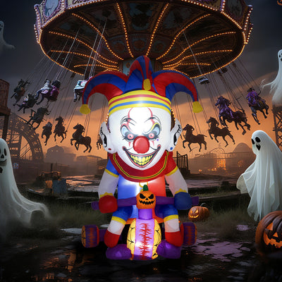 Outsunny 4ft Halloween Inflatable Clown on Bicycle, Blow Up Outdoor Halloween Decoration with 3 Built-in LED Lights for Garden, Party Indoor Outdoor 