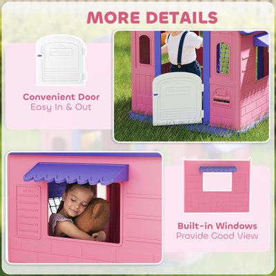 AIYAPLAY 5-in-1 Playhouse for Kids Outdoor Indoor with Basketball Hoop, Football Goal, Dartboard, Ring Toss for 2-5 Years, Pink 